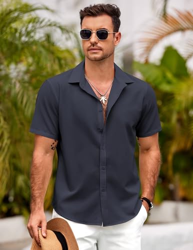 COOFANDY Mens Short Sleeve Button Down Shirts Casual Linen Summer Beach Shirt Wrinkle Free3