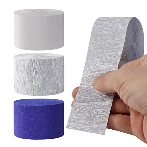 Image of Navy-Blue White- Silver Crepe Paper Streamers - 9 Rolls Royal Blue Graduation 2025 Men Boy Birthday Party Decorations Streamer Wedding Bridal Shower Paper Garland Fathers Day Decor Panduola