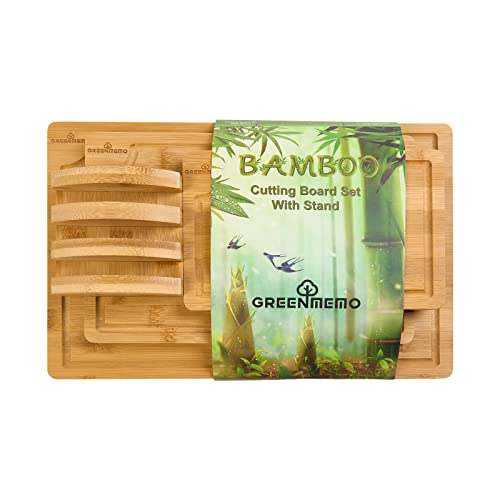 Set de tablas de cortar de bambú con surco para jugos 4 piezas miniatura 1