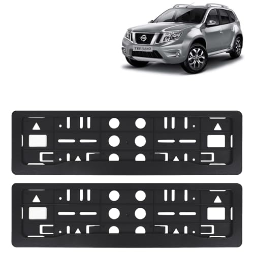 Image of KINGSWAY Terrano Car Number Plate Frames for All 2009 to 2018 Models of Nissan Car Registration Plate Holders, Black Licence Plate Covers (Front and Rear), Universal Size 51.5 x 14.5 cm