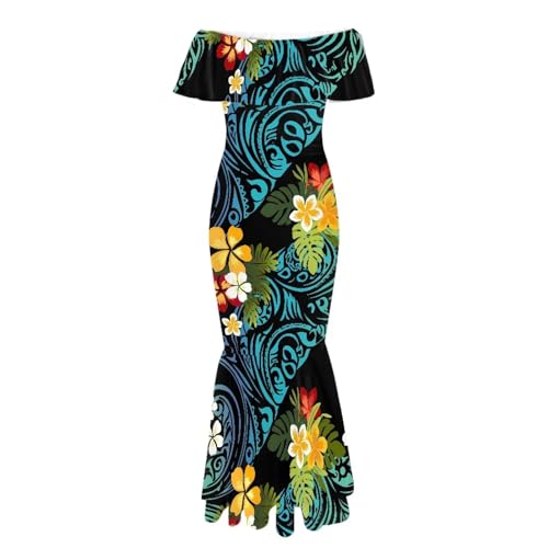 Image of Polynesian Dresses for Women Off Shoulder Maxi Dress Puletasi Samoan Dresses S-7XL