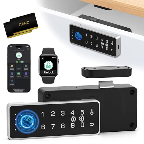 Foxlock Smart RFID Fingerprint Lock - Cabinet Drawer Lock with Key Cards Digital Electronic Biometric Bluetooth Child Safety Cabinet Code Lock Liquor File Desk Cupboard Kitchen Liquor Drawer