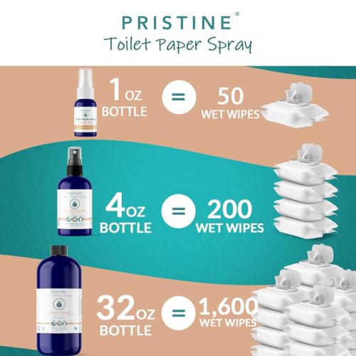 Image of PRISTINE Toilet Paper Spray - As Seen on Shark Tank, More Natural Flushable Wet Wipes Alternative, Spray Toilet Paper to Create Flushable Wipe, Coconut Amber, 1 fl oz Travel Size