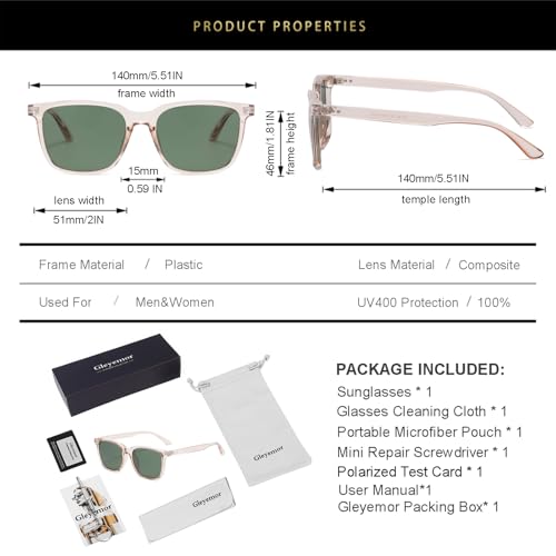 Image of Gleyemor Polarized Mens Square Sunglasses UV400 Protection Sun Glasses