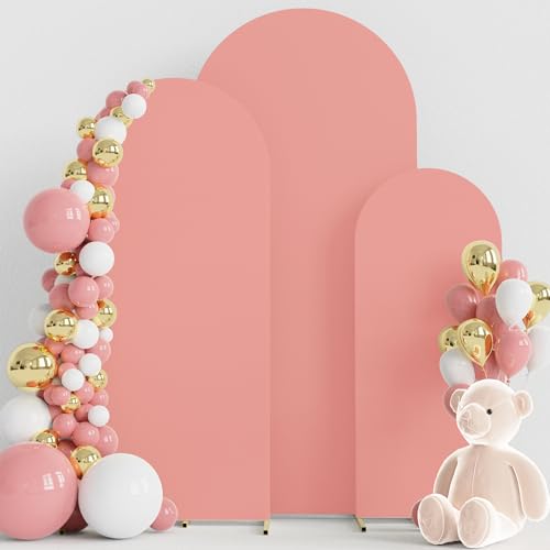 Image of Wokceer Set of 3 Wedding Arch Cover Spandex Fitted Wedding Arch Stand Covers for Round Top Chiara Arch Backdrop Stands Cover for Birthday Party Ceremony Banquet Decoration 4ft,5ft,6ft Dusty Rose