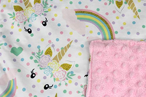 Dear Baby Gear Baby Car Seat Canopy, Unicorn Rainbows Glitter on Pink, Pink Minky