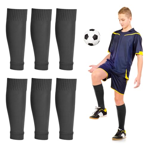Peaken Football Sock Sleeve, 3 Pair Team Leg Sock Black Sock Sleeve Football for Football Running or Training Beginner (Kids, Black)