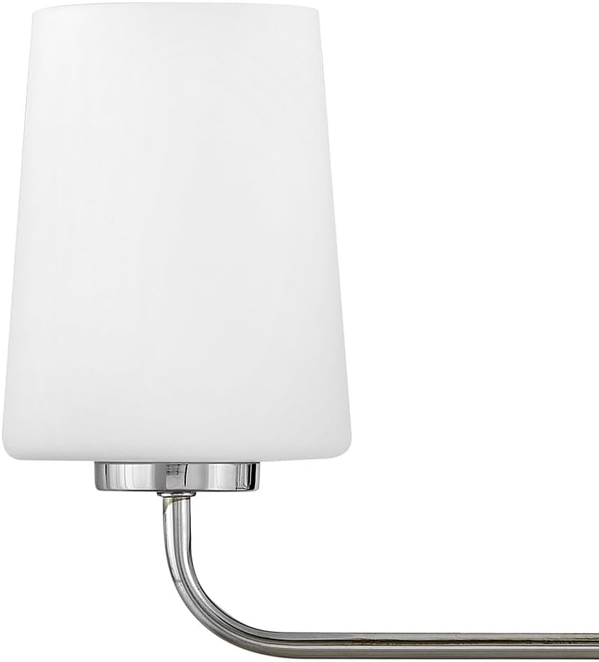 Lark Kline 853453CM Three-Light Bath Vanity Fixture - Sleek, Tapered Etched Opal Glass Shades, Mount Up or Down, Minimalistic, Ambient Light in Bathrooms - Chrome Finish