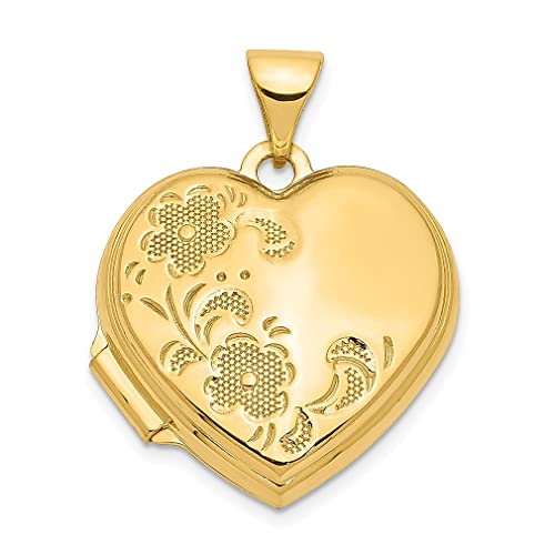 14K Yellow Gold 18Mm Heart Shaped Floral Photo Pendant Charm Locket Chain Necklace That Holds Pictures Fine Jewelry For Women Gifts For Her #TOP7