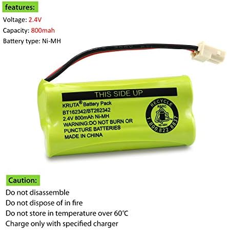 Kruta BT183342/BT283342 2.4V 800mAh Ni-MH Battery Pack, Also Compatible with AT&T VTech Cordless Phone Batteries BT166342/BT266342 BT162342/BT262342 CS6709 CS6609 CS6509 CS6409 EL52100 EL50003 (2-Pack) - 2
