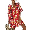 Women Loose Fit Beach Dress Ruffle, Casual Swimsuit Coverup Lightweight Pajama Dress Loungewear for Birthday, Mother's, Valentine's, Happy New Year Boston Terriers Beer Red #2