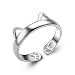S&E Women's 925 Sterling Silver Rings Simple Cute Cat Design Opening Finger Ring (Silver White)