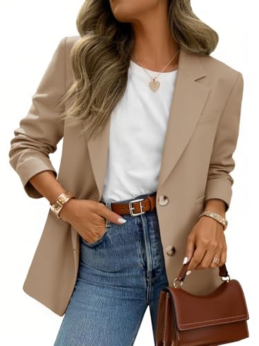 Image of Cicy Bell Womens Business Casual Blazers Long Sleeve Button Down Work Suit Jackets Lapel Collared Lightweight Blazer Khaki