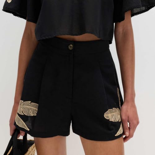 Image of Marks & Spencer Cotton Rich Palm Embroidered Beach Shorts