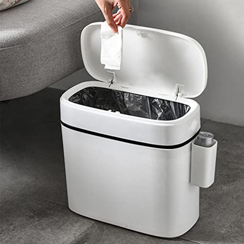 LIFKOME Badezimmer Mülleimer 14L- Badezimmer- Mülleimer mit Deckel Dünnes Kunststoff- Schmale Schlafzimmer- Mülltonne Walkbasket- Pressetyp- Deckel Müll- Container- Behälter für - Image 4