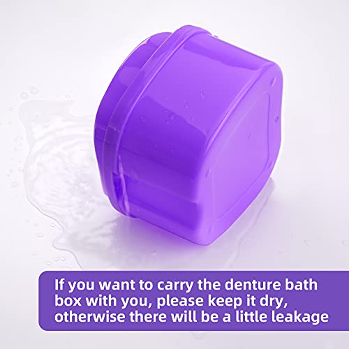 Denture Soaking Cup Dental Retainer Case Cleaning With Strainer Basket, Orthodontic Bath Box Mouthguard Storage Holder - Leak Proof And Lid Waterproof - Purple #TOP3