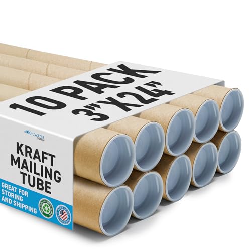 MagicWater Supply Mailing Tube - 3 in x 24 in - Kraft - 10 Pack - for Shipping and Storage of Posters, Arts, Crafts, and Documents