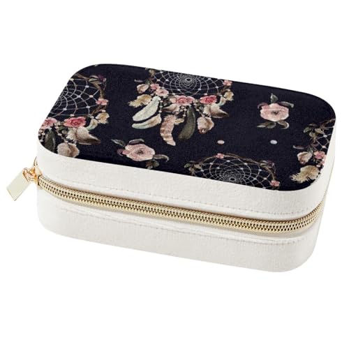 Diusye Joyero de terciopelo para mujeres y niñas, organizador de joyas de viaje con bandeja extraíble para collares, aretes, pulseras, anillos, atrapasueños étnicos y flores