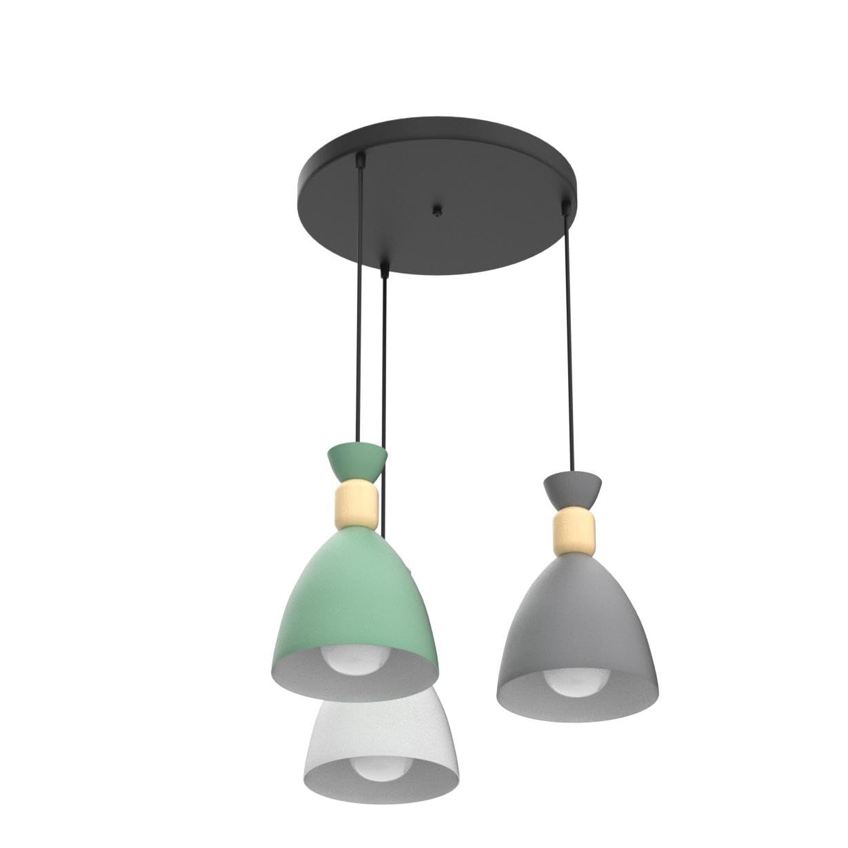 Keyplus Aluminium 3 Light Cluster Hanging Shade Light, Grey, White And Green 2