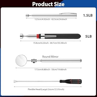 Flintronic 4 Pezzi Strumento Magnetico per Pickup, Acciaio Inossidabile Calamita Telescopica, Fino a 84 cm, Asta Telescopica Magnetica, per Chiavi, Monete, Viti, Penne e Oggetti Metallici