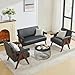 STHOUYN Black Leather Loveseat Sofa and Accent Chairs Set of 2, Mid-Century Modern Office Furniture Couch and Chair Set, Small Love Seat Couches with Wood Arm, 3 Pieces Living Room Furniture Sets (3)