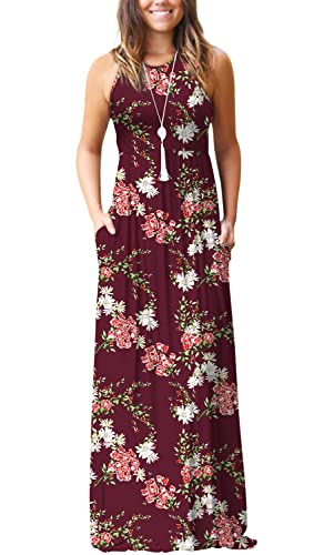 Image of EUOVMY Women's Sleeveless Dress Casual Plain Loose Summer Long Maxi Dresses with Pockets