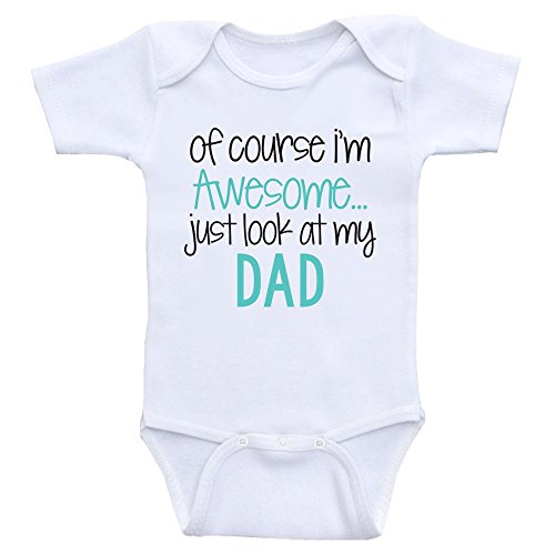 Image of Heart Co Designs Funny Baby Clothes - Just Look At My Dad - Baby Bodysuits For Boys and Girls