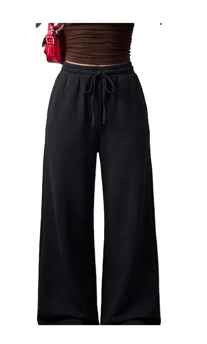 Women's Comfortable Comfortable Wide Leg Black Track Pants | Trendy Casual Lower for Girls & Women Daily Designs S-image-15
