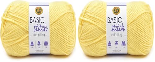 Image of Lion Brand Yarn Basic Stitch Anti-Pilling Knitting Yarn, Yarn for Crocheting, 2-Pack, Lemonade