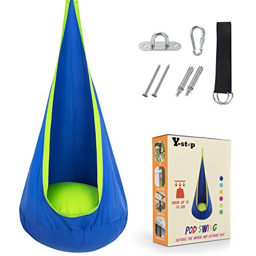 Y- STOP Kids Pod Swing Seat, Hanging Hammock Chair with Inflatable Pillow, Sensory Swing Chair with Pocket for Outdoor and Indoor, Max 176Lbs (Blue and Green) - Image 7