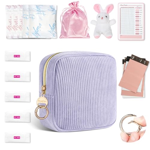 Neceser para Compresas Niñas Set de Bolsa Compresas Algodon Tampones con Producto Sanitario Bolsa Menstrual de Servilletas Sanitarias Neceser Portátil para Mujers Regalo Adolescentes Niña(Viola)