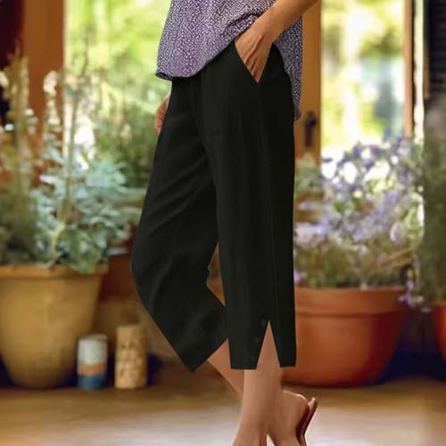 Linen Capris for Women Summer Lightweight High Waisted Cropped Pants Fall Trendy Casual Wide Leg Loose Work Trousers2