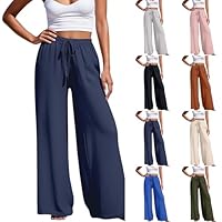 Generico Pantaloni da Donna Larghi Sciolti Taglio Dritto Palazzo Pantaloni a Vita Alta allungabile Lounge Pantaloni Eleganti Estivi con Tasche per Il Tempo Libero, Il Lavoro e L'Ufficio (BU2, S)