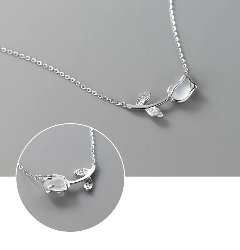 Collier tulipe éblouissant en argent avec ensemble boucles d'oreilles - 5