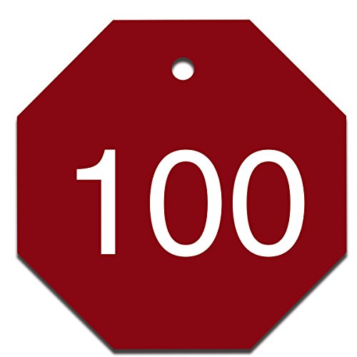 Etiquetas de plástico para numeración del 76 al 100 con grabado blanco sobre rojo