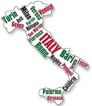 Italy Shaped Major Italian Cities Italia Rome Love Bumper Sticker Vinyl Decal BRK-VA-STICKERS-0474 BRK-VA-STICKERS-0474