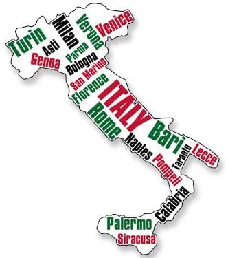 Italy Shaped Major Italian Cities (Italia Rome Love) Bumper Sticker Vinyl Decal BRK-VA-STICKERS-0474 BRK-VA-STICKERS-0474
