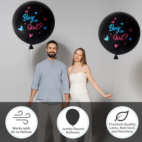 Rubfac SERONLINE-GERE087 Jumbo Gender Reveal Balloon Kit, 2Pcs 36 Inch Black Balloons With Blue Pink Balloons, Tassels And Heart Shaped Paper Confetti For Baby Gender Reveal Party thumb #2