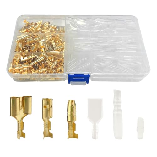 Image of 320PCS Bullet Connectors Kit, 3.9mm Male & Female Bullet Wire Connectors, Brass Bullet Crimp Terminal Connectors with Insulation Sleeve, Car Motorcycle Electrical Connector Set