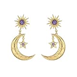 Coadipress Moon Sun Star Earrings for Women Girls Dainty 14K Gold Crescent Moon Star Asymmetrical Dangle Drop Planet Earrings Fashion Valentine's Day Gift Jewellry
