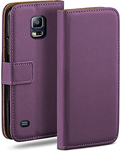 moex Book Case für Samsung Galaxy S5 / S5 Neo Handyhülle mit Kartenfach, Hülle klappbar 360 Grad Schutzhülle, Klapphülle Flip Case Cover, PU Leder Handytasche Lederhülle, Lila