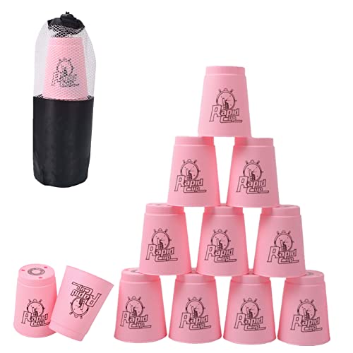 DQTYE 12 Pilas de Tazas, Vasos de apilamiento Deportivos para Entrenamiento Juego de Velocidad desafío competición Fiesta (Rosa) Cover