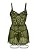 Foxiny Sexy Floral Lace Mesh Sheer Garter Babydoll Lingerie Dress Corset Outfit Set with Thong 3 Piece Women Nightwear Cute Chemise Negligee Nighty Army Green Large