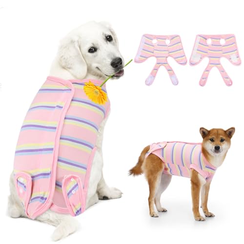 Image of VavoPaw Dog Surgery Suit, Soft Breathable Dog Onesie for Surgery, Dog Bodysuit for Female Male Puppies, Puppy Cone E-Collar Alternative for Wounds Skin Diseases After Surgery, XXL, Pink