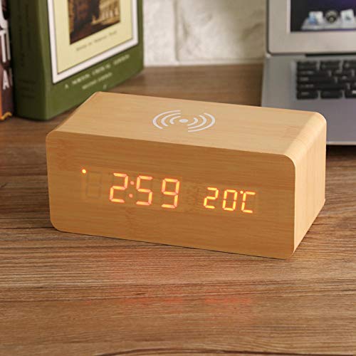 Despertador digital de madeira Despertador de mesa com temperatura de controle de voz, USB/AAA alime