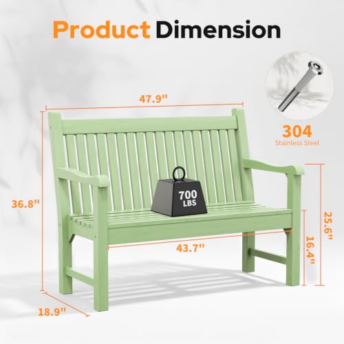 Image of Psilvam 2-Person Outdoor Bench with 700 Lbs Weight Capacity, Green