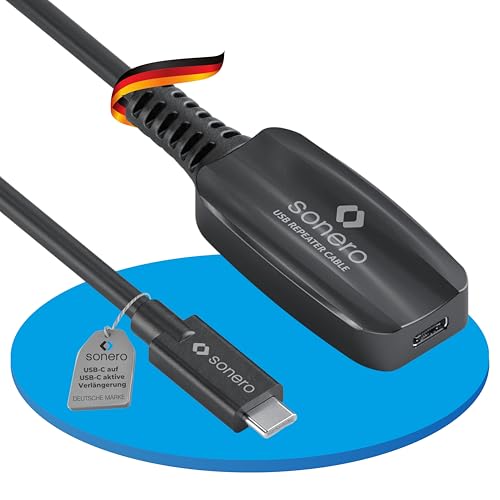 Sonero® USB 3.2 Kabel, aktives Verlängerungskabel mit Signalverstärker, Datenkabel, C Stecker auf C Buchse, 5 GB/s, 10.0m, schwarz