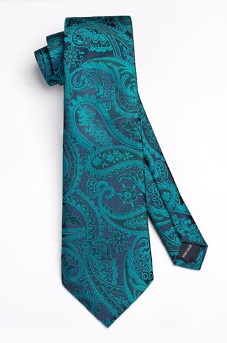 Image of HISDERN Ties for Men Paisley Tie and Pocket Square Woven Classic Floral Mens Ties Handkerchief Set Wedding Party Necktie