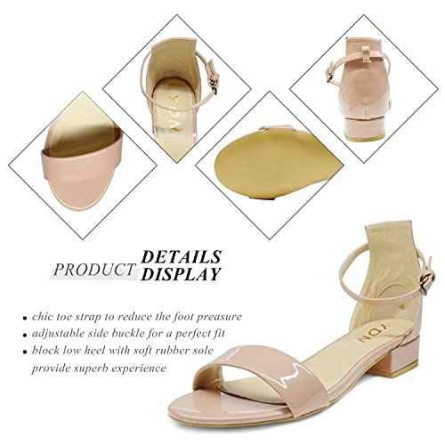 Ydn Chic Block Low Heel Sandals Open Toe Ankle Strap Patent Comfortable Walking Dress For Women Flat Shoe Nude 8 #TOP4
