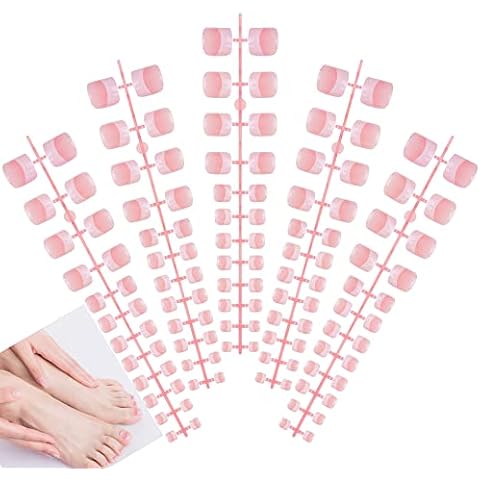 Belerry 120 Pcs French False Toe Nails Tips, 5 Sets Artificial Manicure Fake Toe Nails, DIY Manicure Art Tips for Women and Girls Cover